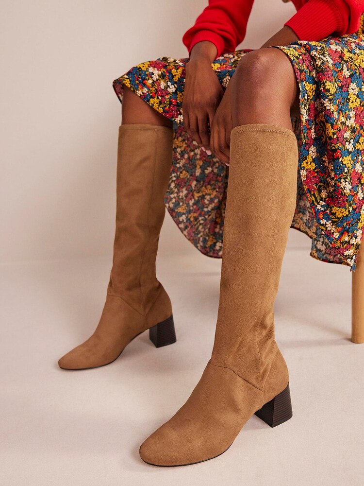 Boden Light Brown Heeled Stretch Knee High Boots - Image 1 of 4 Boden Light Brown Heeled Stretch Knee High Boots - Image 1 of 4