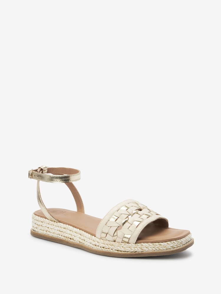 White Regular/Wide Fit Forever Comfort® Leather Platform Sandals with Woven Detail - Image 2 of 6