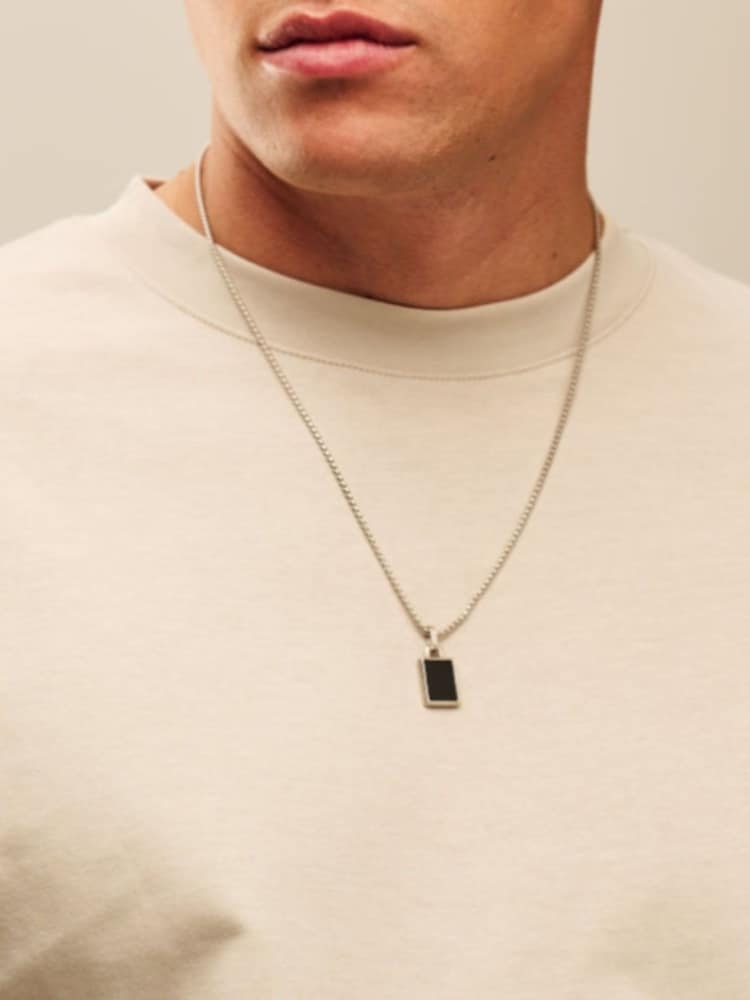 Orelia & Joe Silver Plated Black Oynx Tag Chain Necklace - Image 2 of 2