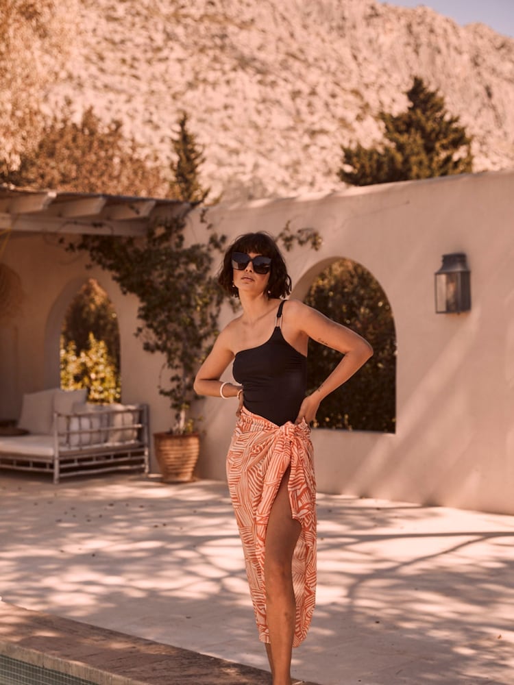 Mint Velvet Black Textured Tummy Control One Shoulder Swimsuit - Image 2 of 5 Mint Velvet Black Textured Tummy Control One Shoulder Swimsuit - Image 2 of 5