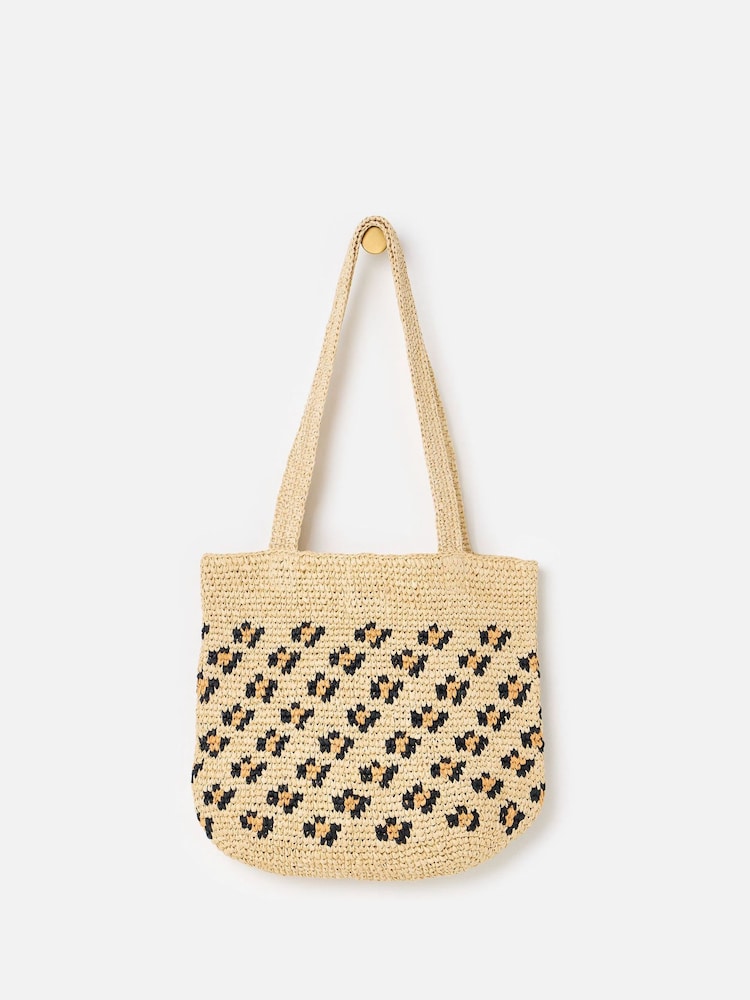 Oliver Bonas Brown Leopard Print Straw Tote Bag - Image 2 of 4 Oliver Bonas Brown Leopard Print Straw Tote Bag - Image 2 of 4