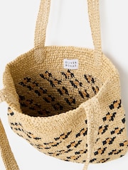 Oliver Bonas Brown Leopard Print Straw Tote Bag - Image 3 of 4