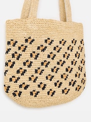 Oliver Bonas Brown Leopard Print Straw Tote Bag - Image 4 of 4