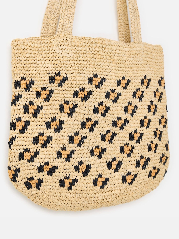 Oliver Bonas Brown Leopard Print Straw Tote Bag - Image 4 of 4 Oliver Bonas Brown Leopard Print Straw Tote Bag - Image 4 of 4