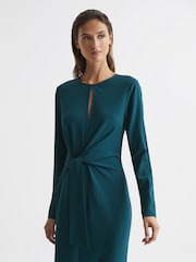 Reiss Teal Valentina Tie Waist Bodycon Midi Dress - Image 3 of 5