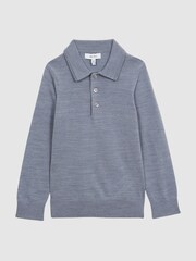 Reiss Denim Melange Trafford 3-9 yrs Merino Wool Polo Shirt - Image 2 of 6