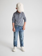 Reiss Denim Melange Trafford 3-9 yrs Merino Wool Polo Shirt - Image 3 of 6