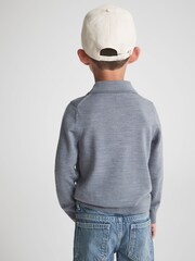 Reiss Denim Melange Trafford 3-9 yrs Merino Wool Polo Shirt - Image 5 of 6