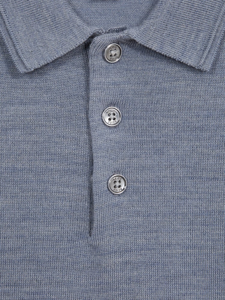 Reiss Denim Melange Trafford 3-9 yrs Merino Wool Polo Shirt - Image 6 of 6