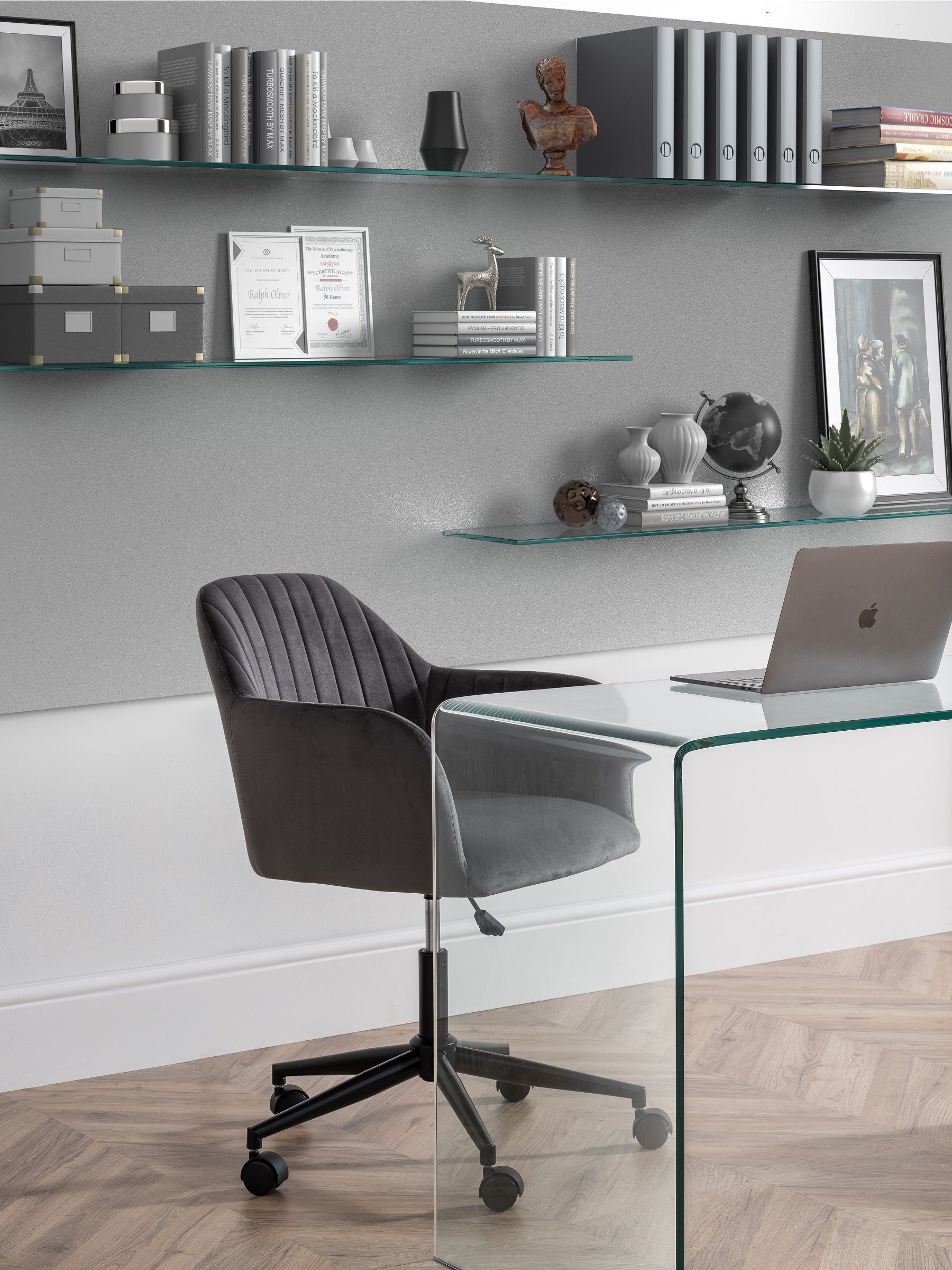Julian Bowen Kahlo Grey Velvet and Black Office Chair - Image 8