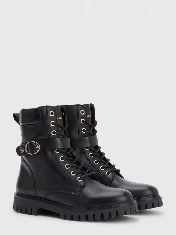 Tommy Hilfiger Buckle Lace-Up Black Boots - Image 1 of 5