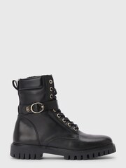 Tommy Hilfiger Buckle Lace-Up Black Boots - Image 2 of 5