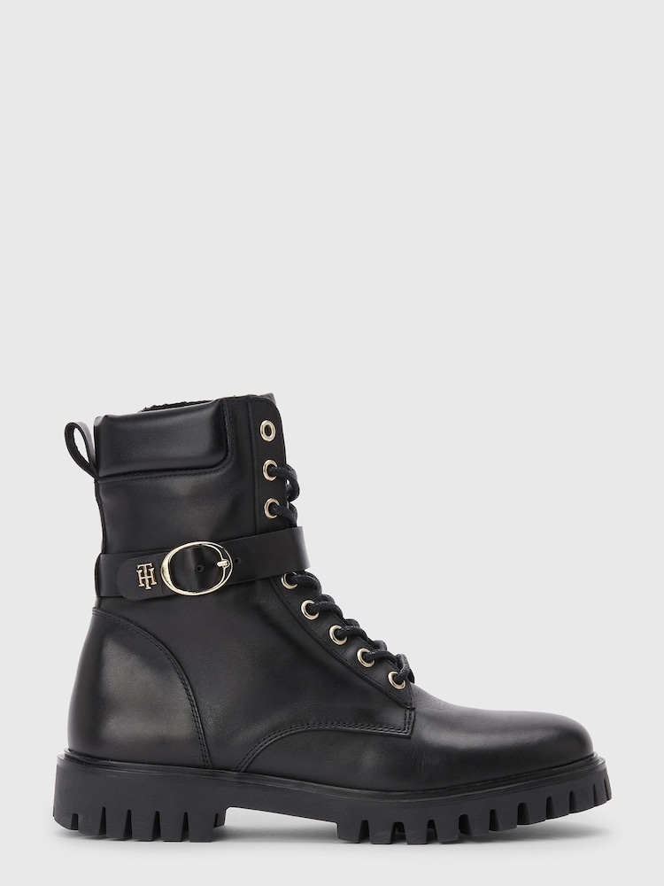 Tommy Hilfiger Buckle Lace-Up Black Boots - Image 2 of 5