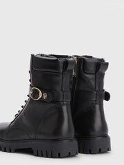 Tommy Hilfiger Buckle Lace-Up Black Boots - Image 4 of 5