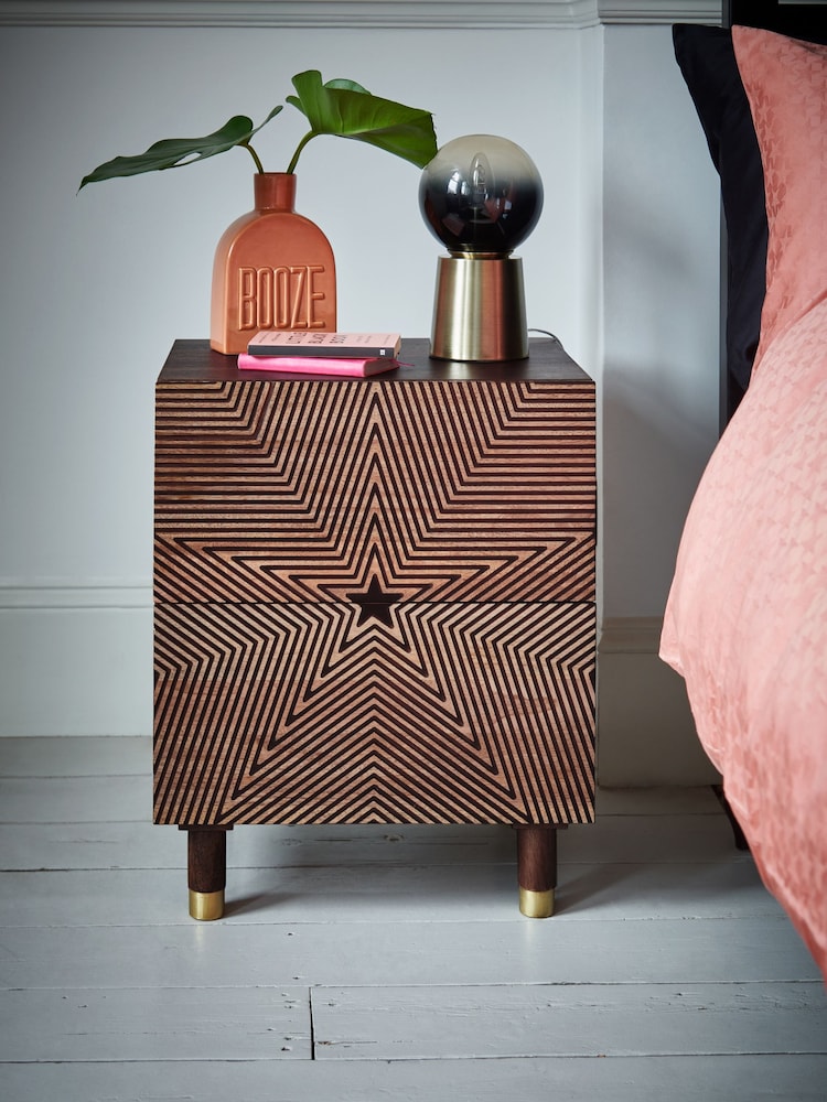 Rockett St George Natural Starburst Mango Wood 2 Drawer Bedside Table - Image 1 of 8