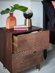 Rockett St George Natural Starburst Mango Wood 2 Drawer Bedside Table - Image 3 of 8