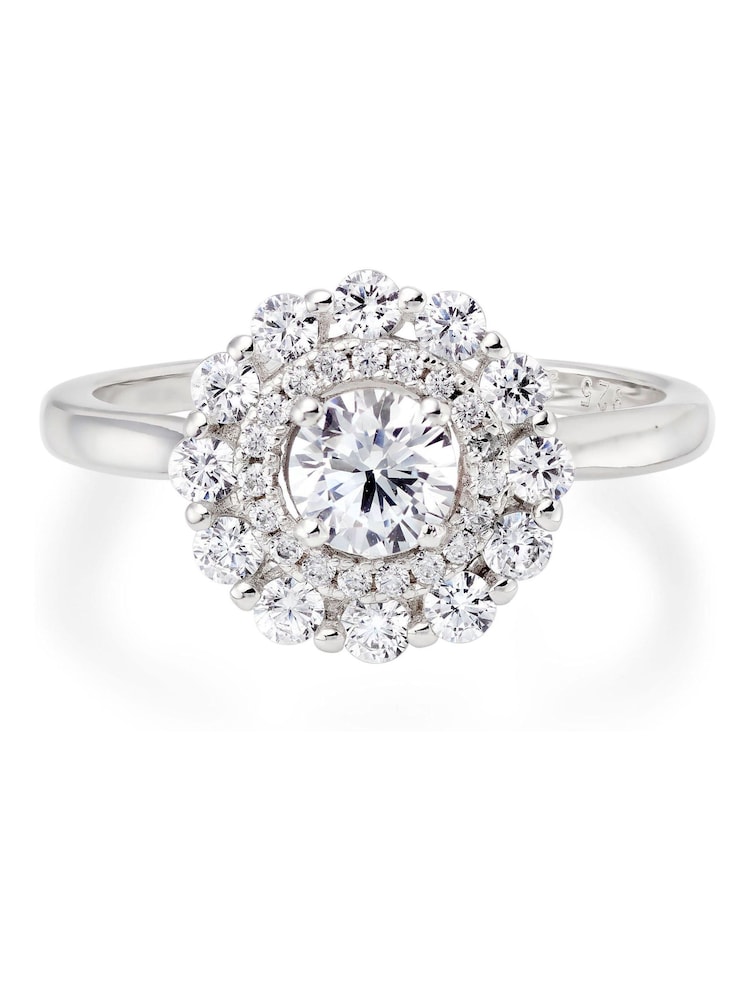 Beaverbrooks Sterling Silver Cubic Zirconia Double Halo Ring - Image 2 of 5