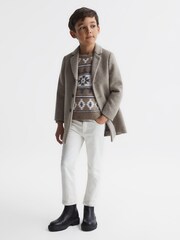 Reiss Toast Melange Peak Senior Navajo-Jacquard Wool Blend Jumper - Image 1 of 6
