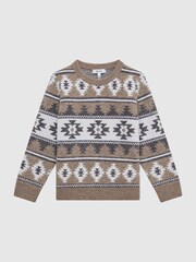 Reiss Toast Melange Peak Senior Navajo-Jacquard Wool Blend Jumper - Image 2 of 6