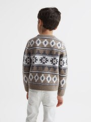 Reiss Toast Melange Peak Senior Navajo-Jacquard Wool Blend Jumper - Image 5 of 6