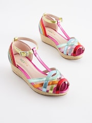 Rainbow Weave Strap Wedge Sandals - Image 1 of 8