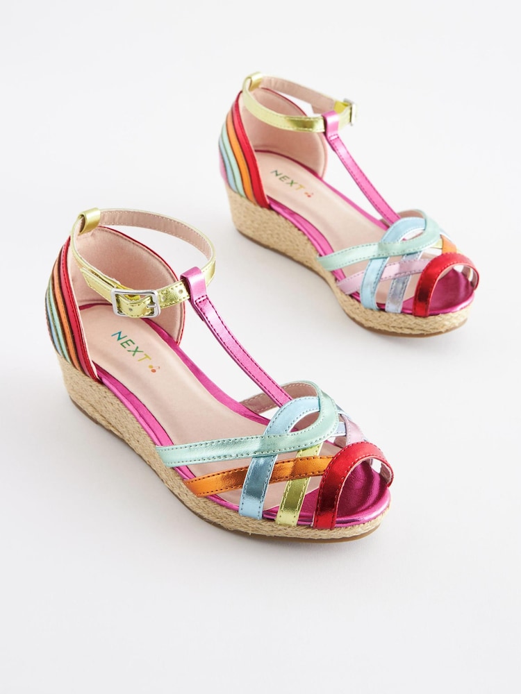 Rainbow Weave Strap Wedge Sandals - Image 1 of 8
