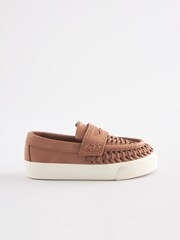 Tan Brown Woven Detail Contrast Sole Loafers - Image 2 of 6