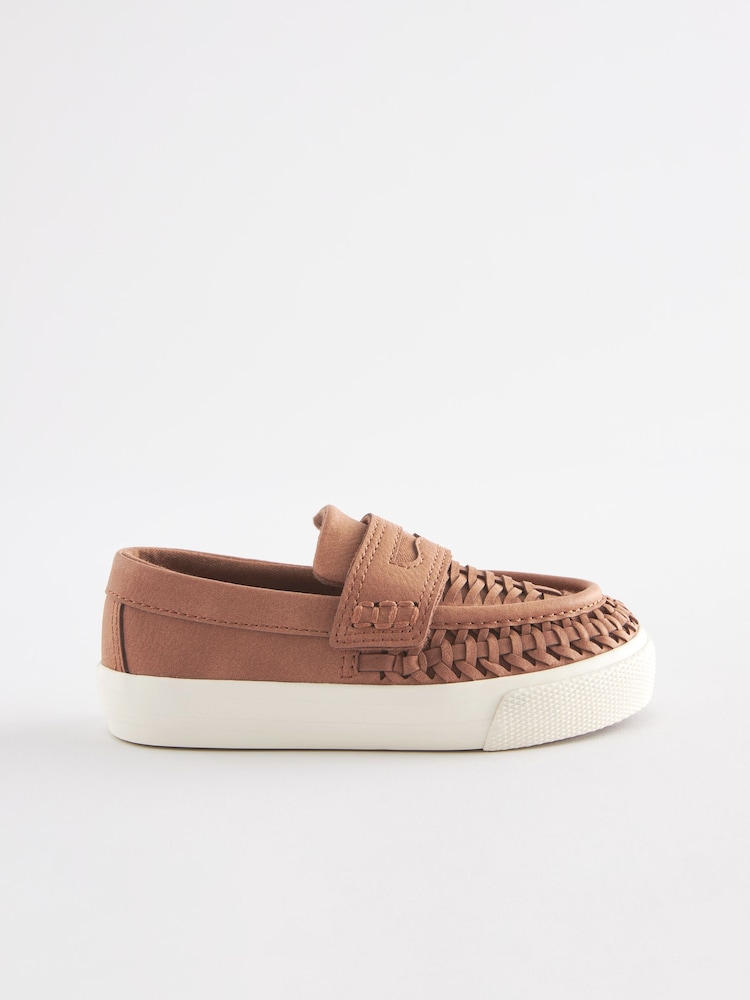 Tan Brown Woven Detail Contrast Sole Loafers - Image 2 of 6