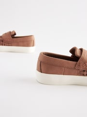 Tan Brown Woven Detail Contrast Sole Loafers - Image 4 of 6