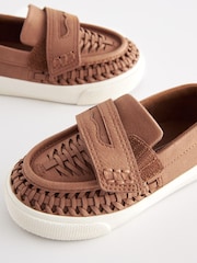 Tan Brown Woven Detail Contrast Sole Loafers - Image 5 of 6