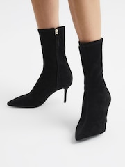 Reiss Black Caley Pointed Kitten Heel Suede Boots - Image 3 of 7