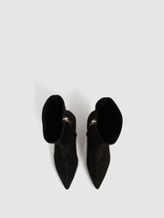Reiss Black Caley Pointed Kitten Heel Suede Boots - Image 4 of 7