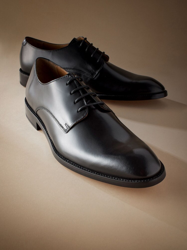 Black Signature Leather Sole Derby Lace-Up Shoes - Image 3 of 6