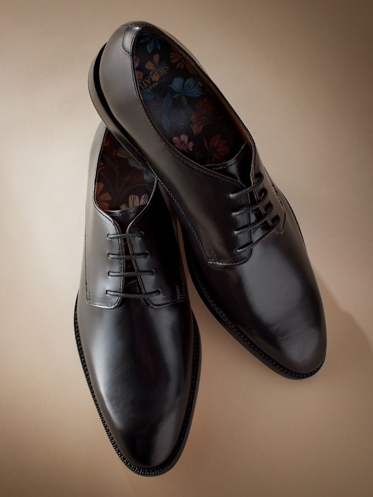 Black Signature Leather Sole Derby Lace-Up Shoes - Image 4 of 6