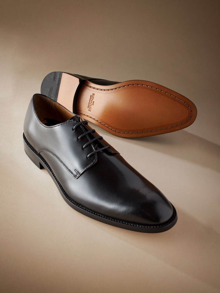 Black Signature Leather Sole Derby Lace-Up Shoes - Image 5 of 6