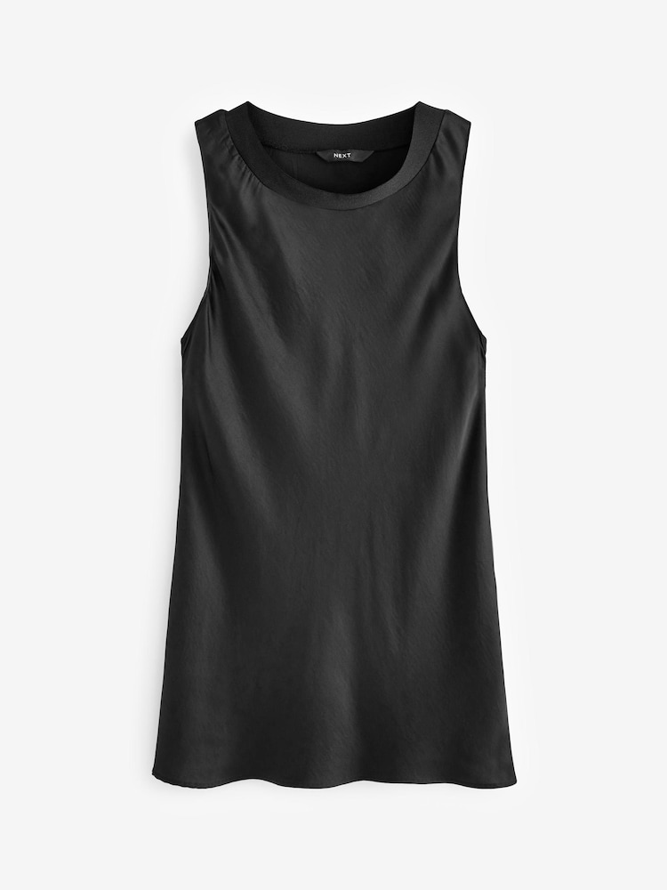 Schwarz - Langes Satin-Trägertop mit geripptem Besatz - Bild 4 von 4 Schwarz - Langes Satin-Trägertop mit geripptem Besatz - Bild 4 von 4