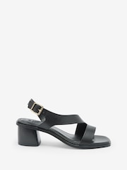 Black Forever Comfort® Leather Asymmetric Block Heel Sandals - Image 1 of 6