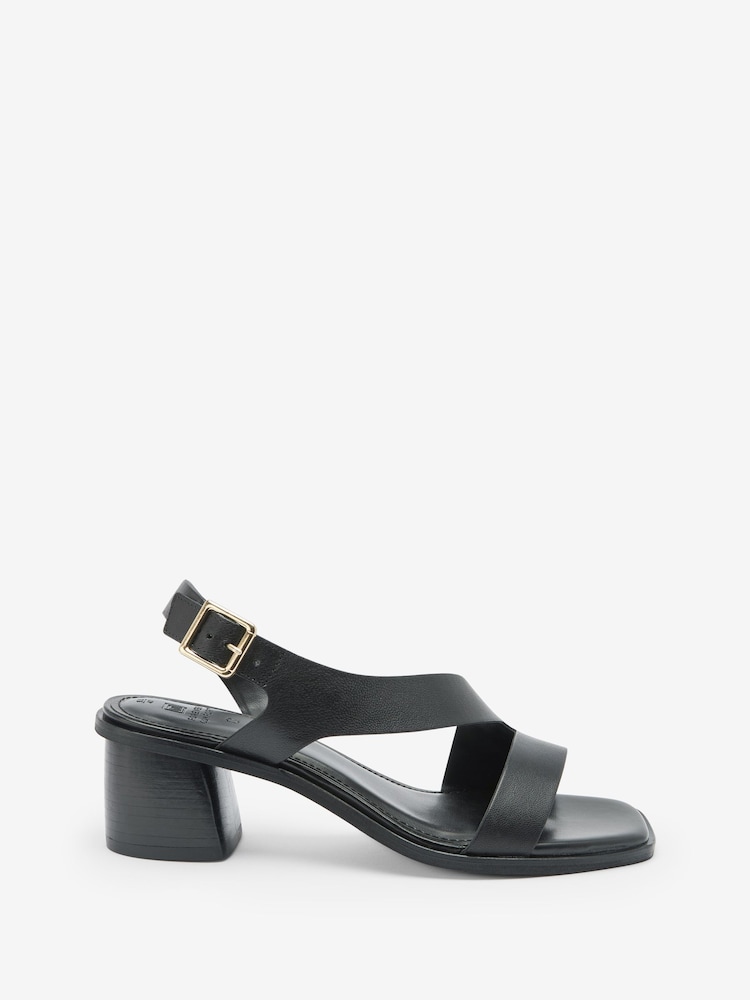 Black Forever Comfort® Leather Asymmetric Block Heel Sandals - Image 1 of 6