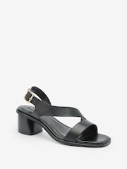 Black Forever Comfort® Leather Asymmetric Block Heel Sandals - Image 2 of 6