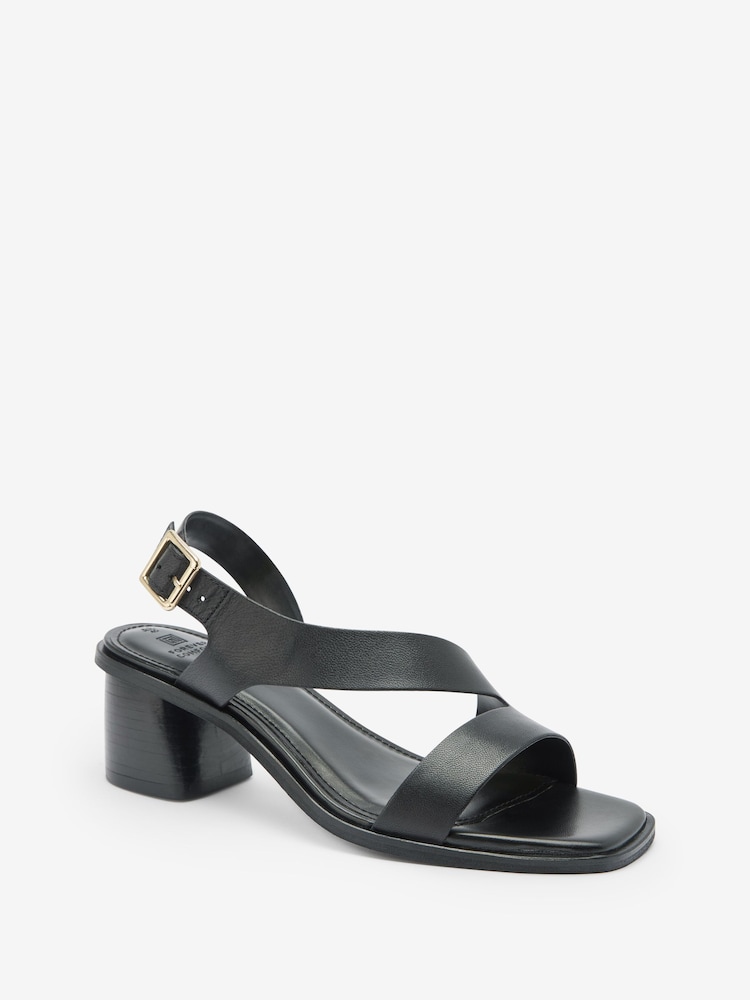 Black Forever Comfort® Leather Asymmetric Block Heel Sandals - Image 2 of 6