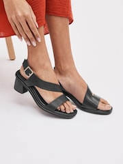 Black Forever Comfort® Leather Asymmetric Block Heel Sandals - Image 5 of 6