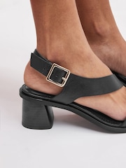 Black Forever Comfort® Leather Asymmetric Block Heel Sandals - Image 6 of 6