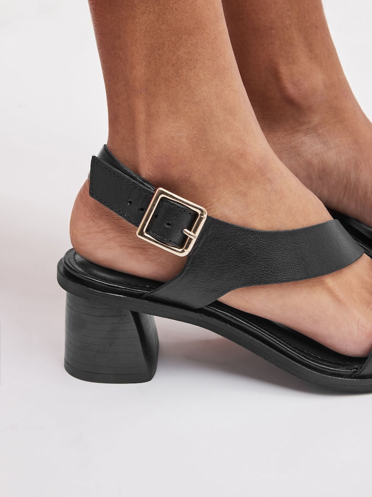 Black Forever Comfort® Leather Asymmetric Block Heel Sandals - Image 6 of 6
