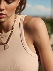 Sand Ribbed Cropped Racer Tank - Image 3 of 11