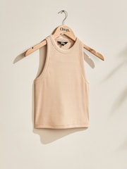 Sand Ribbed Cropped Racer Tank - Image 4 of 11