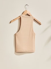 Sand Ribbed Cropped Racer Tank - Image 5 of 11
