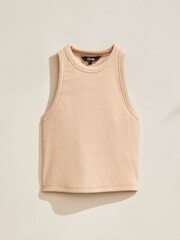 Sand Ribbed Cropped Racer Tank - Image 6 of 11