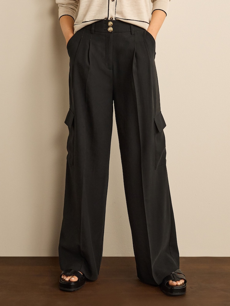 Black Smart Utility Cargo Wide Leg Trousers - Image 2 of 5