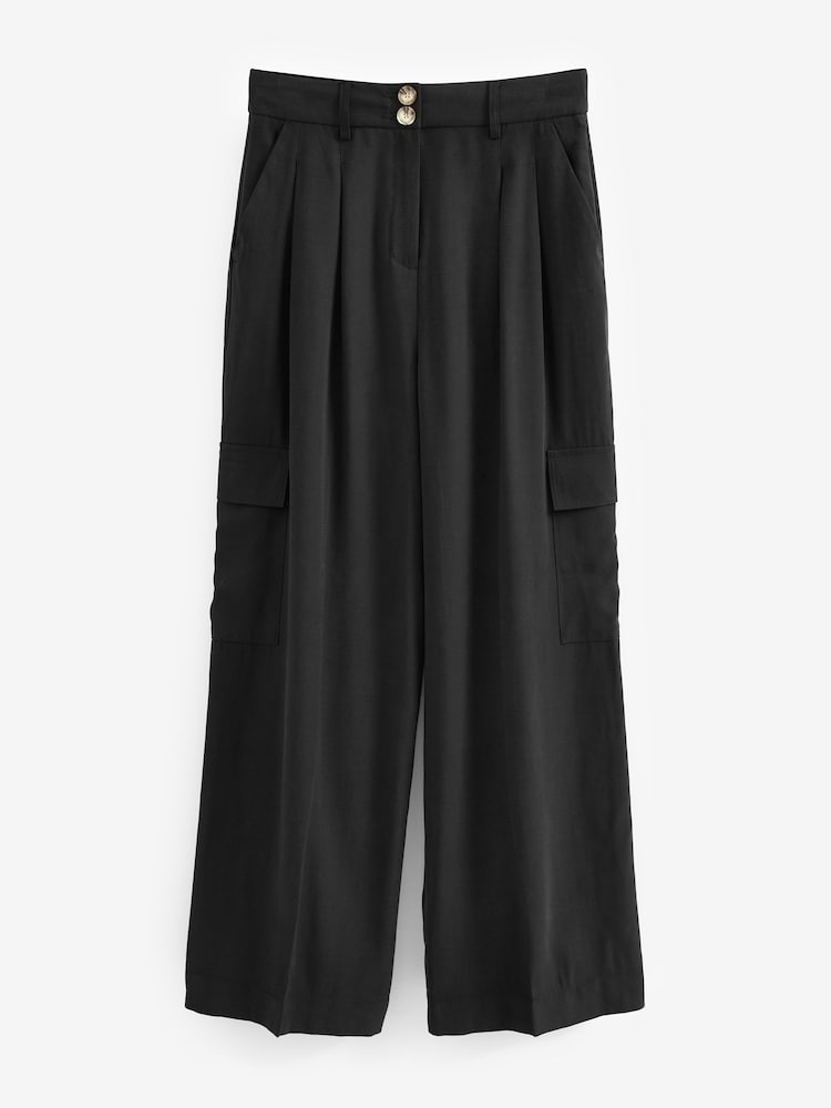 Black Smart Utility Cargo Wide Leg Trousers - Image 5 of 5