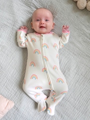 JoJo Maman Bébé Cream Rainbow Print Zip Baby Sleepsuit - Image 1 of 6